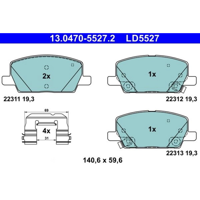 ATE 13.0470-5527.2 Bremsbelagsatz, Scheibenbremse Ceramic ATE 13.0470-5527.2 Bremsbelagsatz, Scheibenbremse Ceramic