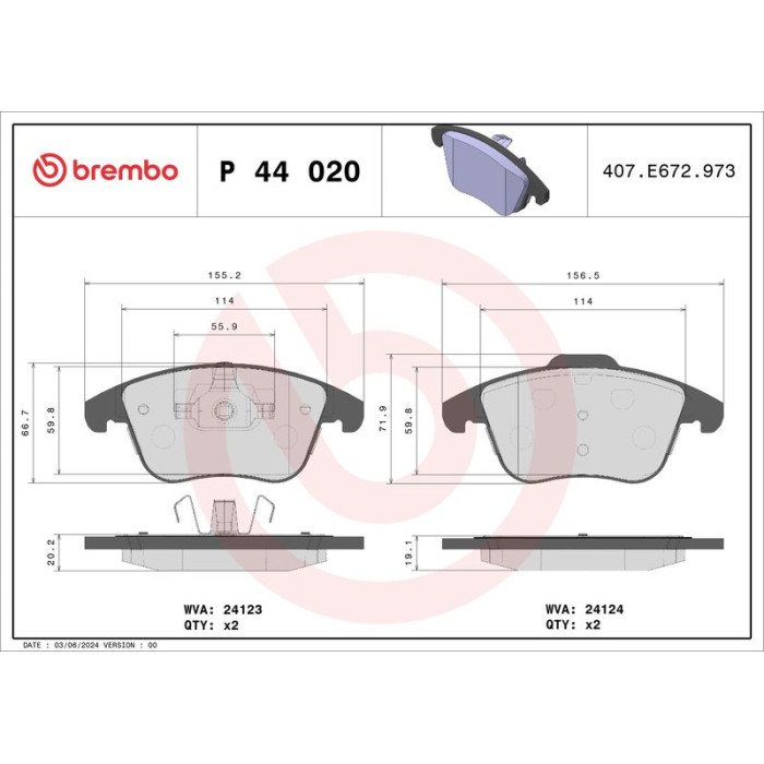 Brembo P 44 020 Bremsbelagsatz, Scheibenbremse PRIME LINE Brembo P 44 020 Bremsbelagsatz, Scheibenbremse PRIME LINE
