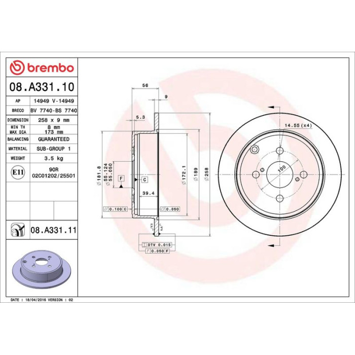 Brembo 08.A331.11 Bremsscheibe PRIME LINE - UV Coated Brembo 08.A331.11 Bremsscheibe PRIME LINE - UV Coated