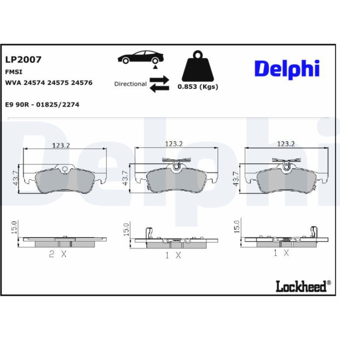 Delphi LP2007 Bremsbelagsatz, Scheibenbremse Delphi LP2007 Bremsbelagsatz, Scheibenbremse