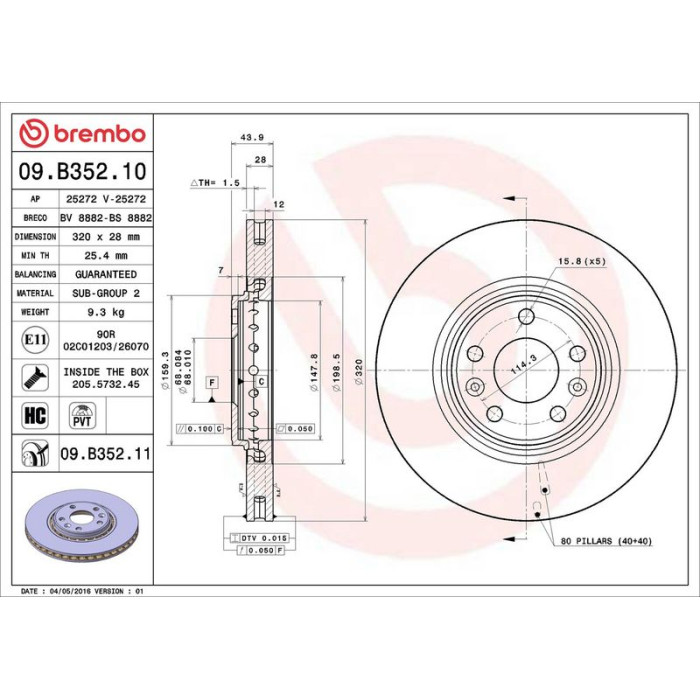 Brembo 09.B352.11 Bremsscheibe PRIME LINE - UV Coated