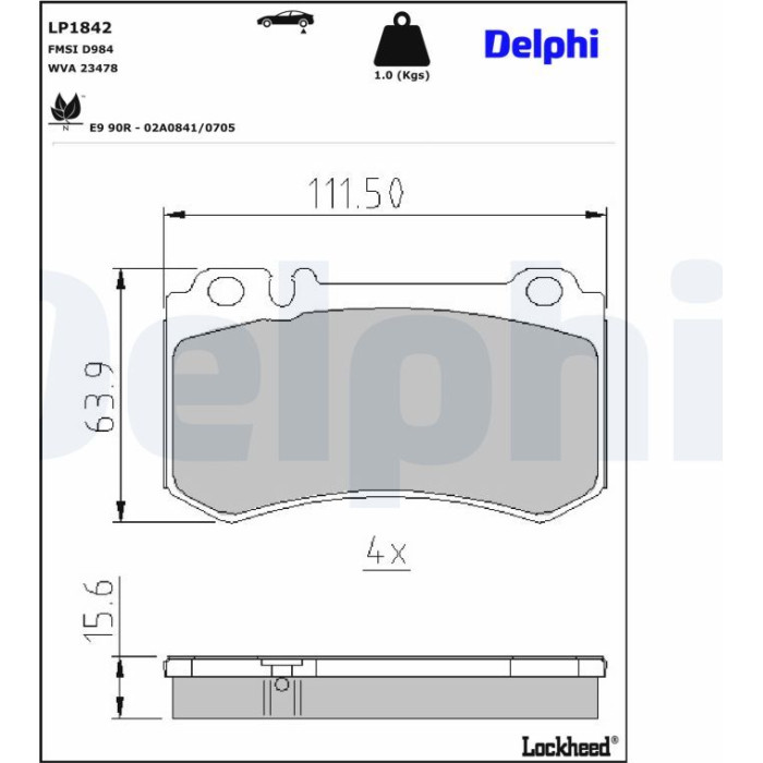 Delphi LP1842 Bremsbelagsatz, Scheibenbremse