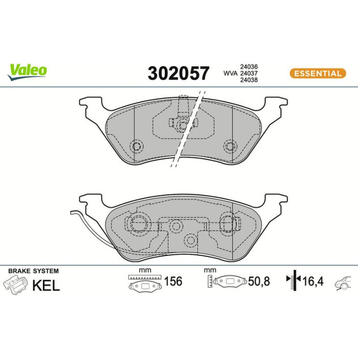 Valeo 302057 Bremsbelagsatz, Scheibenbremse ESSENTIAL Valeo 302057 Bremsbelagsatz, Scheibenbremse ESSENTIAL
