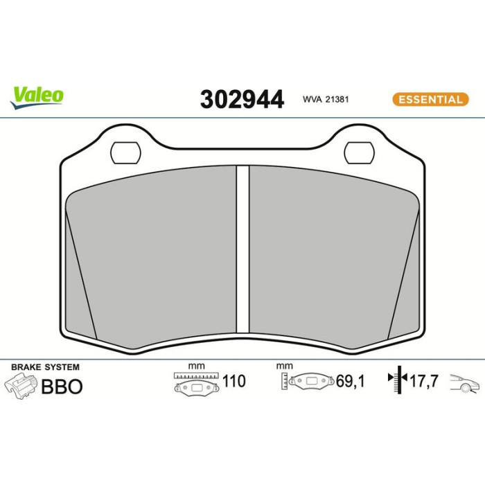Valeo 302944 Bremsbelagsatz, Scheibenbremse ESSENTIAL Valeo 302944 Bremsbelagsatz, Scheibenbremse ESSENTIAL