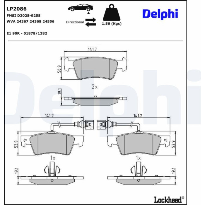 Delphi LP2086 Bremsbelagsatz, Scheibenbremse Delphi LP2086 Bremsbelagsatz, Scheibenbremse