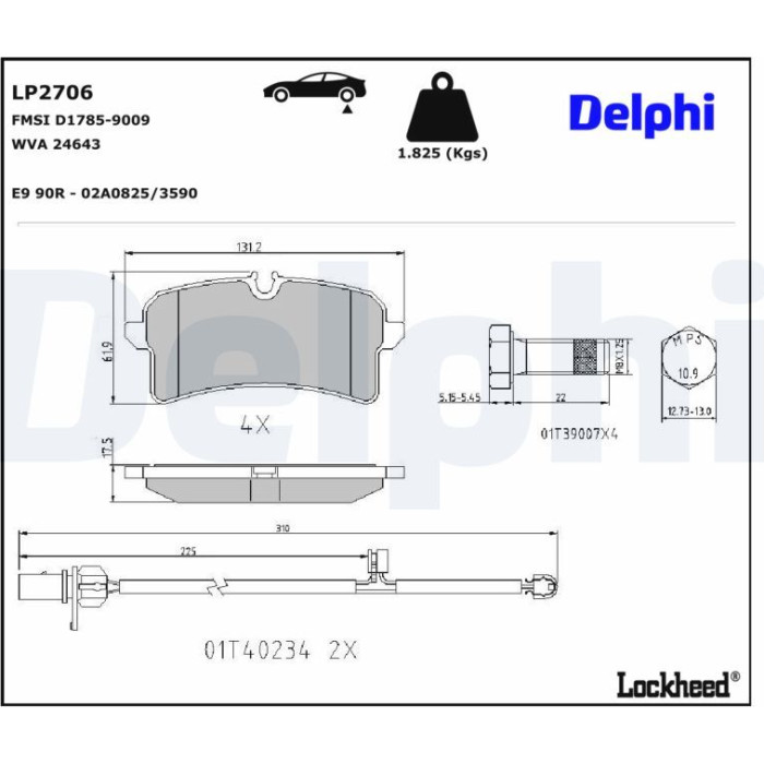 Delphi LP2706 Bremsbelagsatz, Scheibenbremse