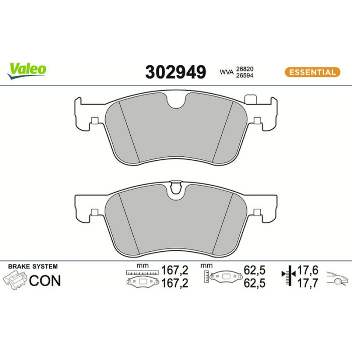 Valeo 302949 Bremsbelagsatz, Scheibenbremse ESSENTIAL Valeo 302949 Bremsbelagsatz, Scheibenbremse ESSENTIAL