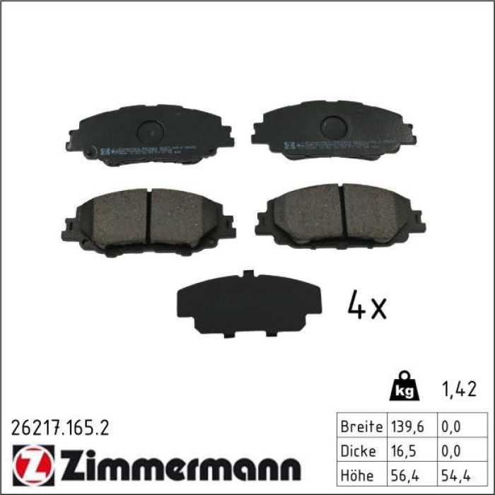 Zimmermann 26217.165.2 Bremsbelagsatz, Scheibenbremse