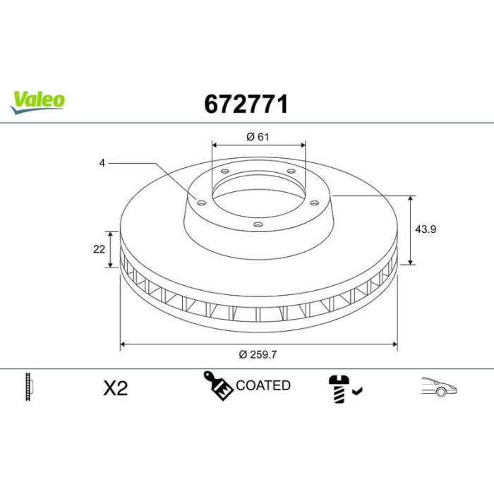 Valeo 672771 Bremsscheibe COATED