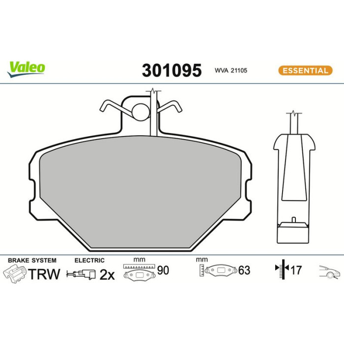 Valeo 301095 Bremsbelagsatz, Scheibenbremse ESSENTIAL Valeo 301095 Bremsbelagsatz, Scheibenbremse ESSENTIAL