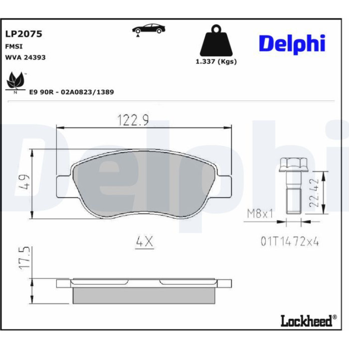 Delphi LP2075 Bremsbelagsatz, Scheibenbremse