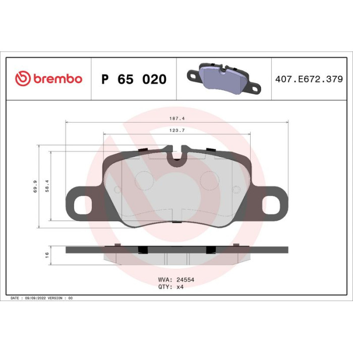 Brembo P 65 020 Bremsbelagsatz, Scheibenbremse PRIME LINE Brembo P 65 020 Bremsbelagsatz, Scheibenbremse PRIME LINE