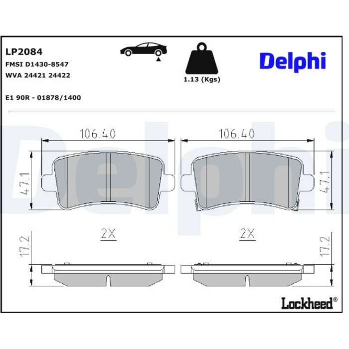 Delphi LP2084 Bremsbelagsatz, Scheibenbremse Delphi LP2084 Bremsbelagsatz, Scheibenbremse