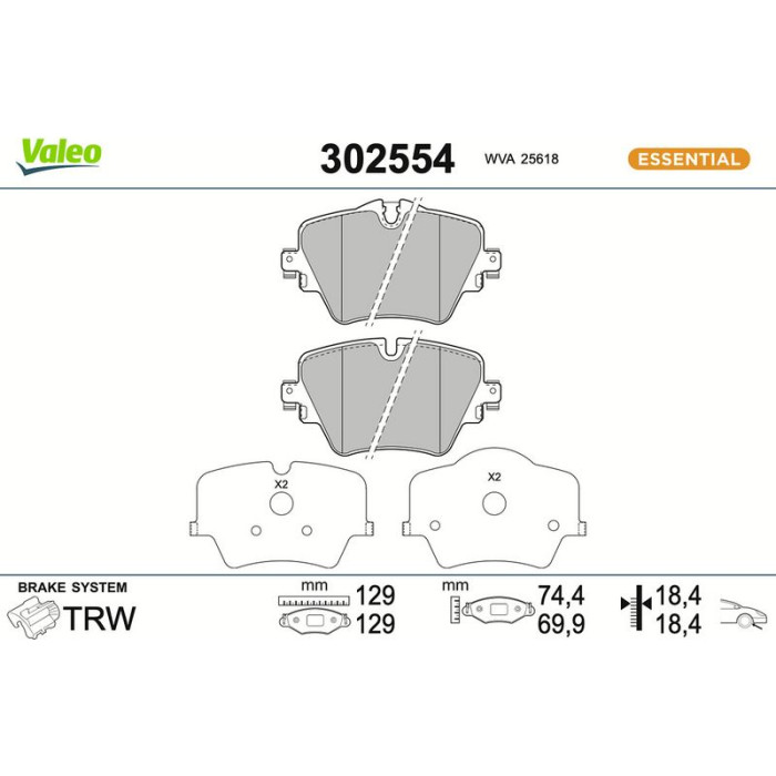 Valeo 302554 Bremsbelagsatz, Scheibenbremse ESSENTIAL