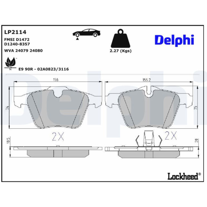 Delphi LP2114 Bremsbelagsatz, Scheibenbremse Delphi LP2114 Bremsbelagsatz, Scheibenbremse