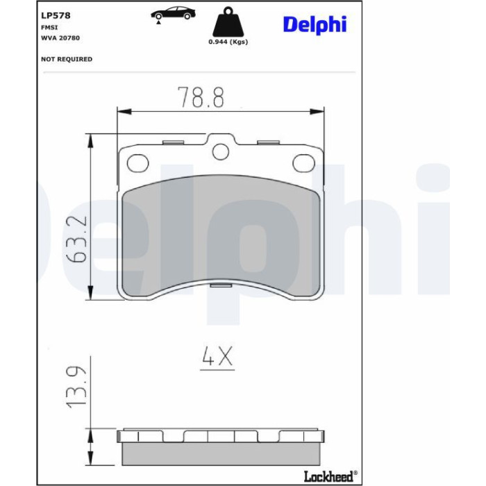 Delphi LP578 Bremsbelagsatz, Scheibenbremse Delphi LP578 Bremsbelagsatz, Scheibenbremse