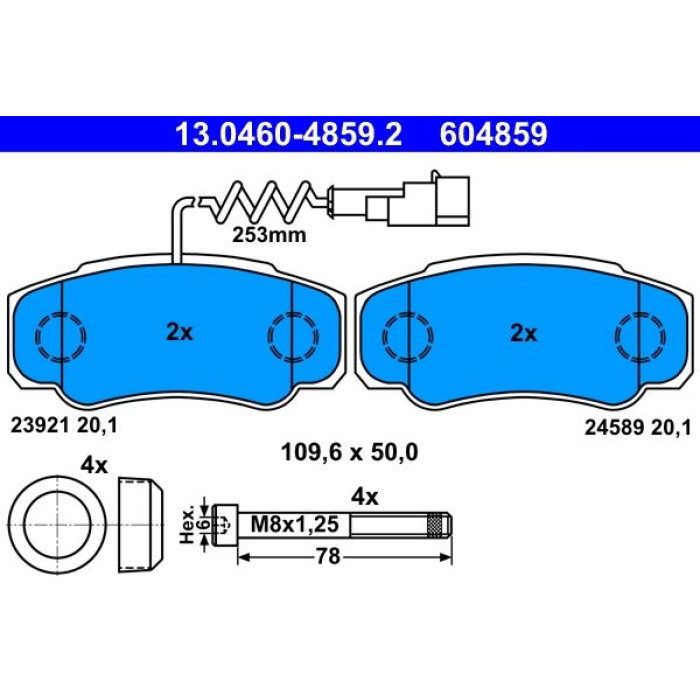 ATE 13.0460-4859.2 Bremsbelagsatz, Scheibenbremse ATE 13.0460-4859.2 Bremsbelagsatz, Scheibenbremse
