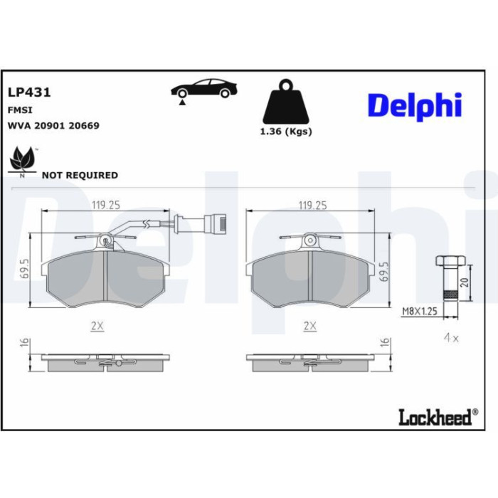 Delphi LP431 Bremsbelagsatz, Scheibenbremse Delphi LP431 Bremsbelagsatz, Scheibenbremse