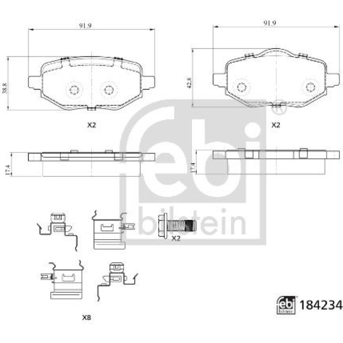 FEBI BILSTEIN 184234 Bremsbeläge FEBI BILSTEIN 184234 Bremsbeläge