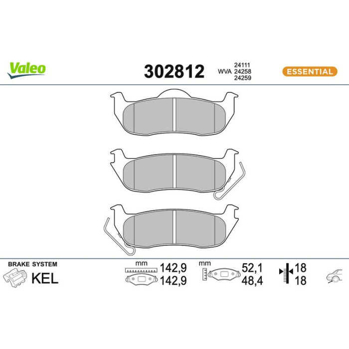 Valeo 302812 Bremsbelagsatz, Scheibenbremse ESSENTIAL Valeo 302812 Bremsbelagsatz, Scheibenbremse ESSENTIAL