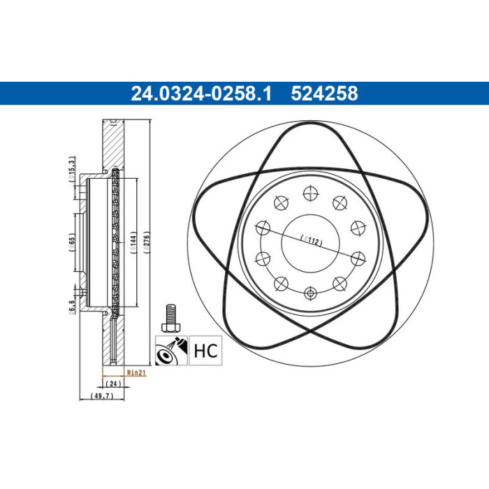 ATE 24.0324-0258.1 Bremsscheibe PowerDisc