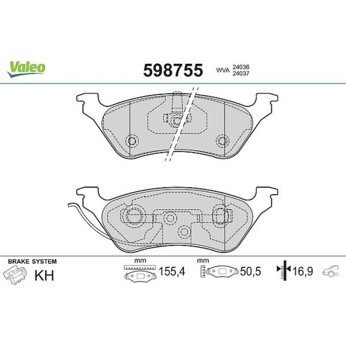 Valeo 598755 Bremsbelagsatz, Scheibenbremse Valeo 598755 Bremsbelagsatz, Scheibenbremse