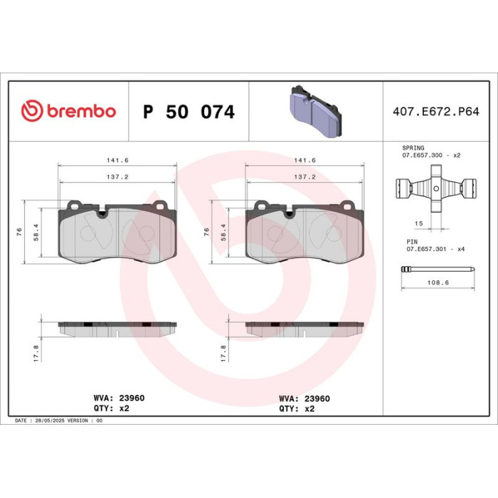 Brembo P 50 074 Bremsbelagsatz, Scheibenbremse PRIME LINE Brembo P 50 074 Bremsbelagsatz, Scheibenbremse PRIME LINE