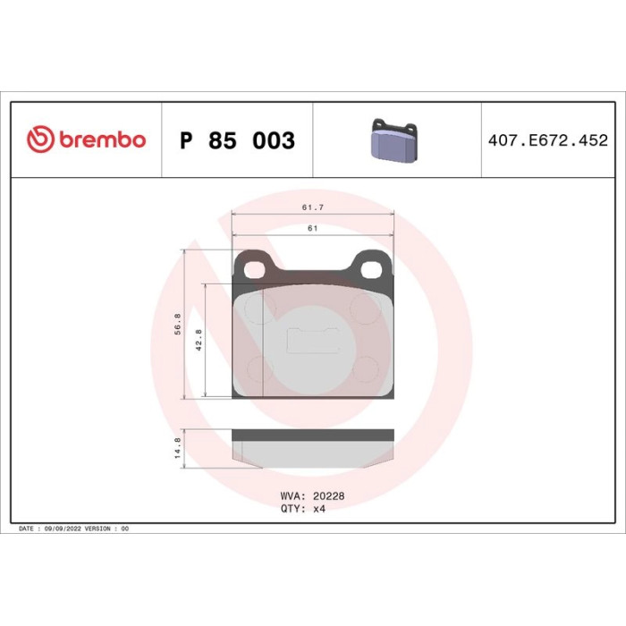 Brembo P 85 003 Bremsbelagsatz, Scheibenbremse PRIME LINE