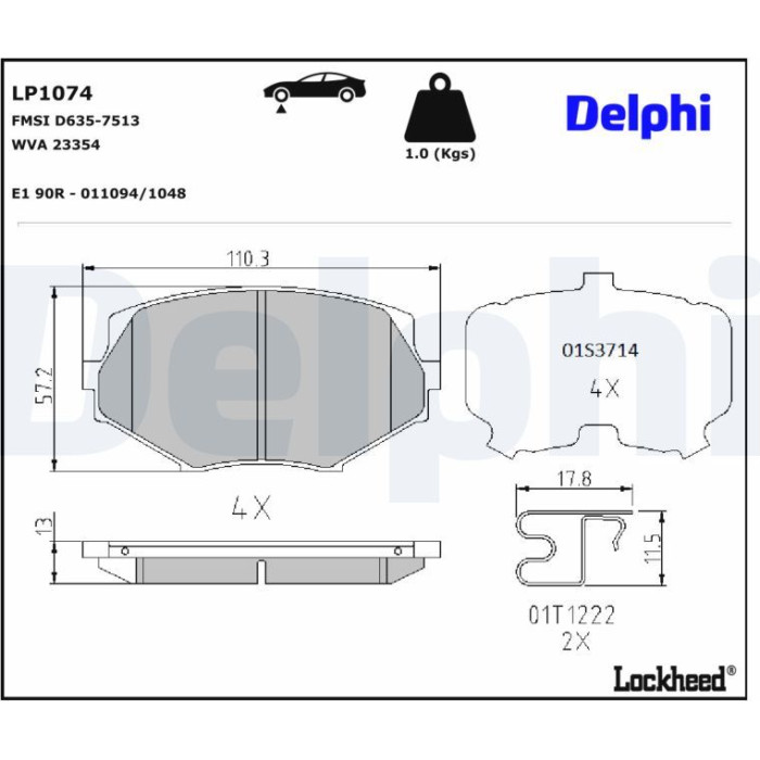 Delphi LP1074 Bremsbelagsatz, Scheibenbremse Delphi LP1074 Bremsbelagsatz, Scheibenbremse