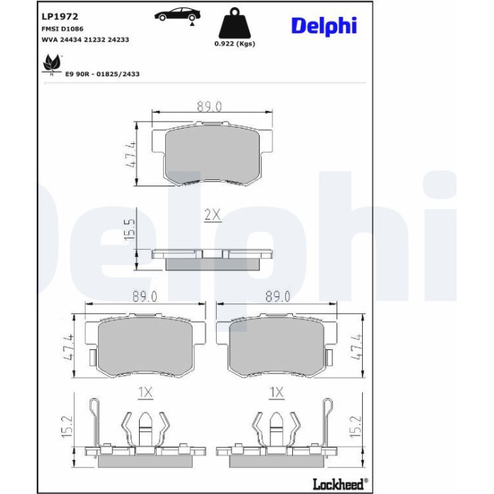 Delphi LP1972 Bremsbelagsatz, Scheibenbremse Delphi LP1972 Bremsbelagsatz, Scheibenbremse