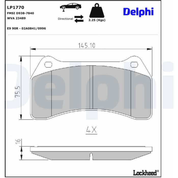Delphi LP1770 Bremsbelagsatz, Scheibenbremse Delphi LP1770 Bremsbelagsatz, Scheibenbremse