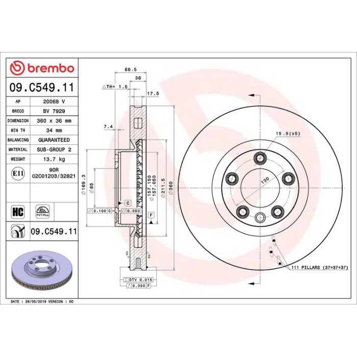 Brembo 09.C549.11 Bremsscheibe PRIME LINE - UV Coated Brembo 09.C549.11 Bremsscheibe PRIME LINE - UV Coated