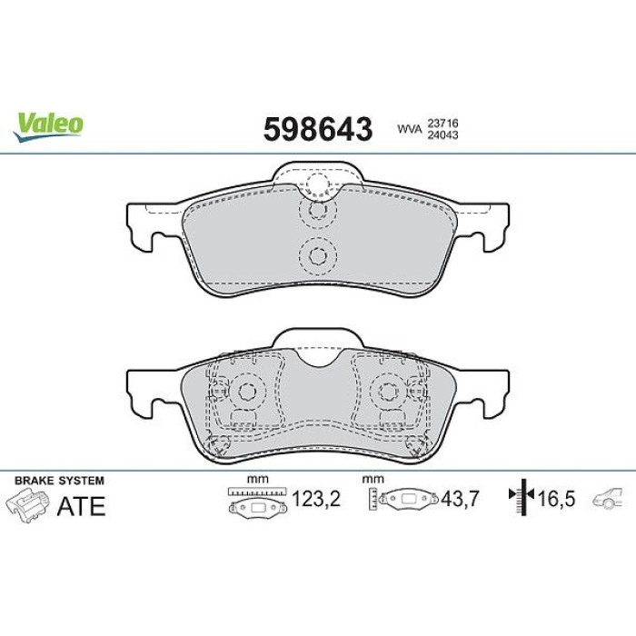 Valeo 598643 Bremsbelagsatz, Scheibenbremse Valeo 598643 Bremsbelagsatz, Scheibenbremse