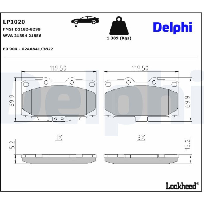 Delphi LP1020 Bremsbelagsatz, Scheibenbremse Delphi LP1020 Bremsbelagsatz, Scheibenbremse