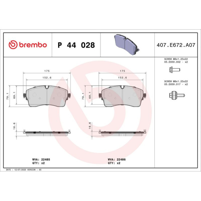 Brembo P 44 028 Bremsbelagsatz, Scheibenbremse PRIME LINE Brembo P 44 028 Bremsbelagsatz, Scheibenbremse PRIME LINE