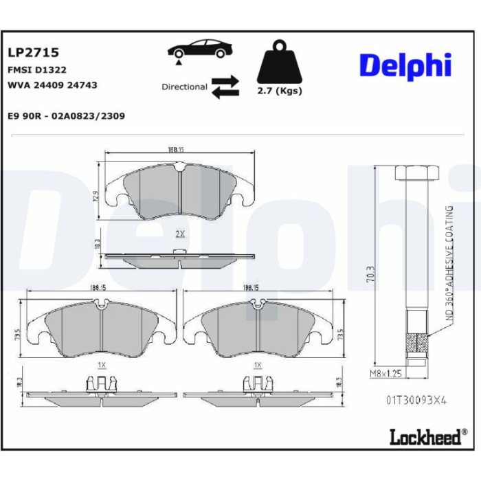 Delphi LP2715 Bremsbelagsatz, Scheibenbremse Delphi LP2715 Bremsbelagsatz, Scheibenbremse
