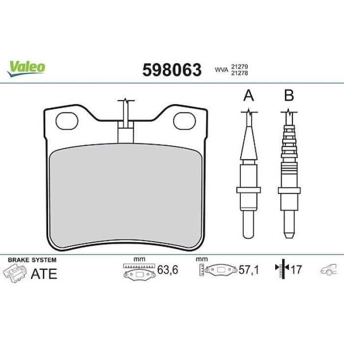 Valeo 598063 Bremsbelagsatz, Scheibenbremse Valeo 598063 Bremsbelagsatz, Scheibenbremse