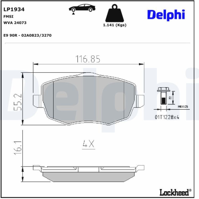 Delphi LP1934 Bremsbelagsatz, Scheibenbremse Delphi LP1934 Bremsbelagsatz, Scheibenbremse