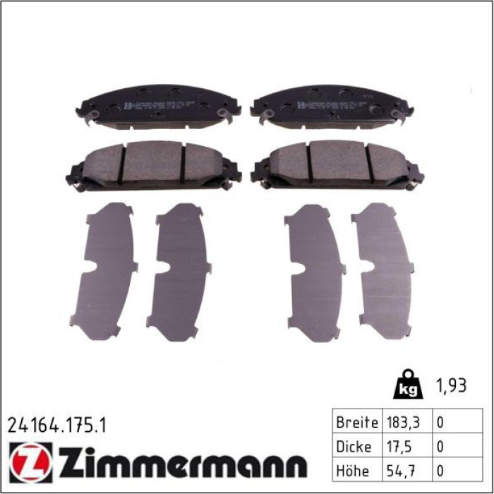 Zimmermann 24164.175.1 Bremsbelagsatz, Scheibenbremse