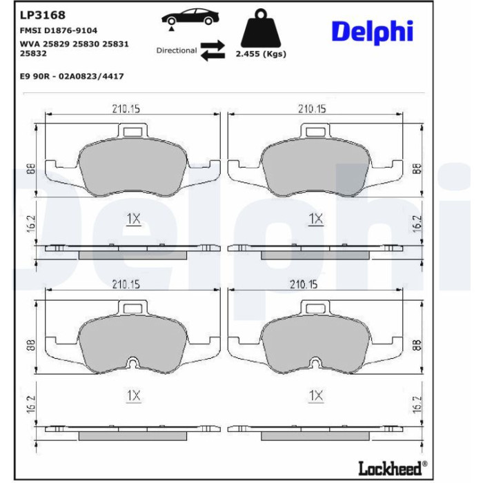 Delphi LP3168 Bremsbelagsatz, Scheibenbremse Delphi LP3168 Bremsbelagsatz, Scheibenbremse