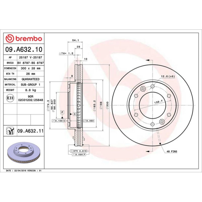 Brembo 09.A632.11 Bremsscheibe PRIME LINE - UV Coated