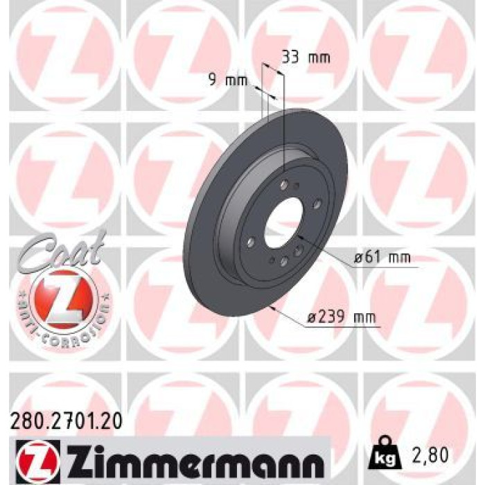 Zimmermann 280.2701.20 Bremsscheibe Coat Z Zimmermann 280.2701.20 Bremsscheibe Coat Z
