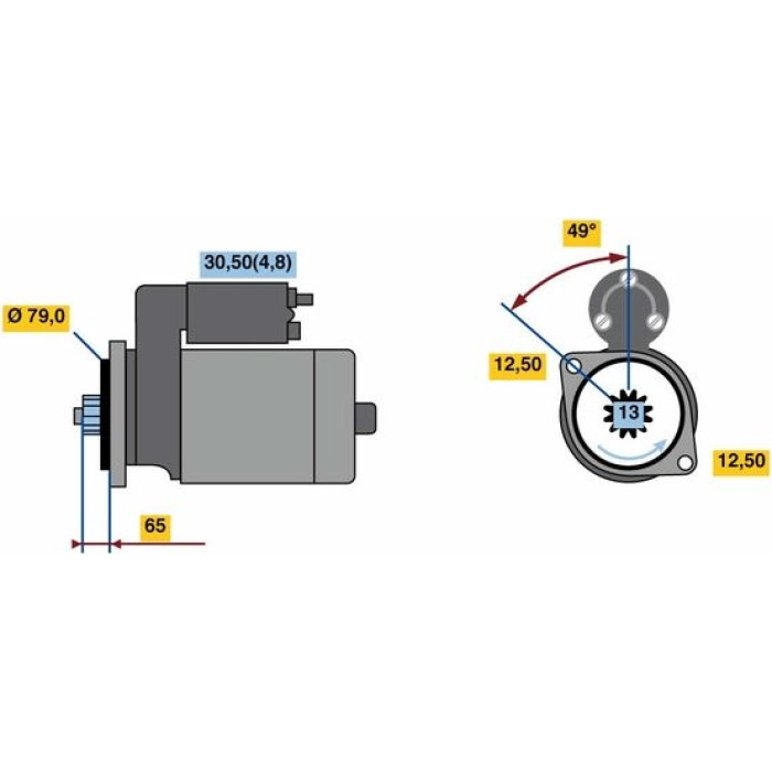 BOSCH 0 001 153 009 Anlasser 12V, 2,2kW, Zähnez.: 13, 50, 30, links, Ø 79 mm BOSCH 0 001 153 009 Anlasser 12V, 2,2kW, Zähnez.: 13, 50, 30, links, Ø 79 mm