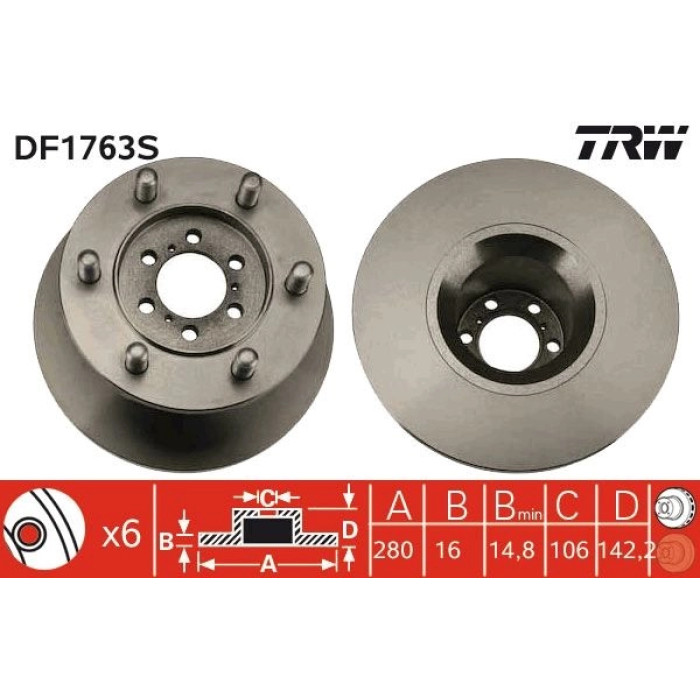 TRW DF1763S Bremsscheibe SINGLE TRW DF1763S Bremsscheibe SINGLE