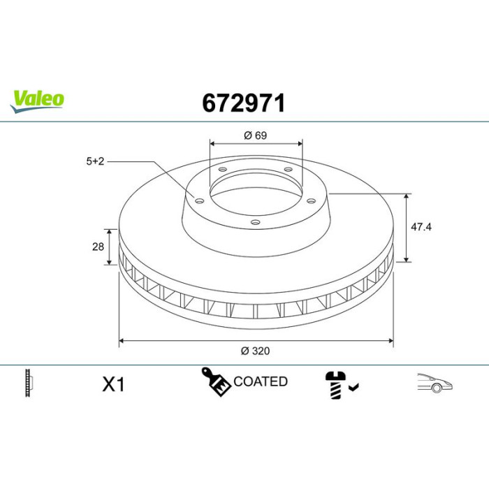 Valeo 672971 Bremsscheibe COATED Valeo 672971 Bremsscheibe COATED