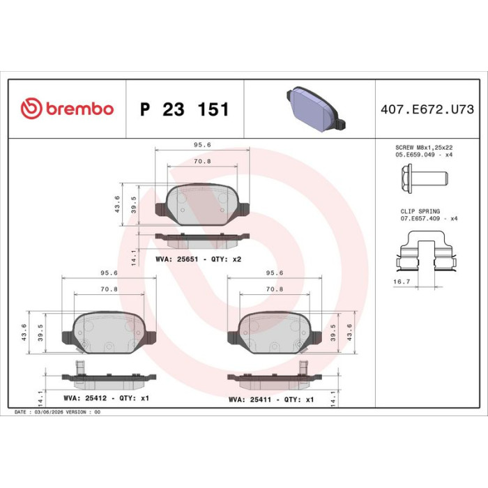 Brembo P 23 151 Bremsbelagsatz, Scheibenbremse PRIME LINE Brembo P 23 151 Bremsbelagsatz, Scheibenbremse PRIME LINE