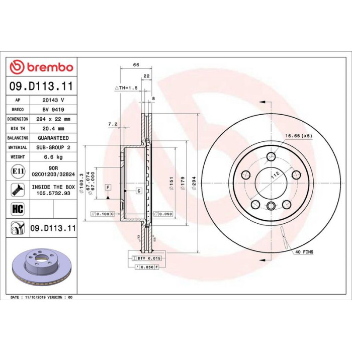 Brembo 09.D113.11 Bremsscheibe PRIME LINE - UV Coated Brembo 09.D113.11 Bremsscheibe PRIME LINE - UV Coated