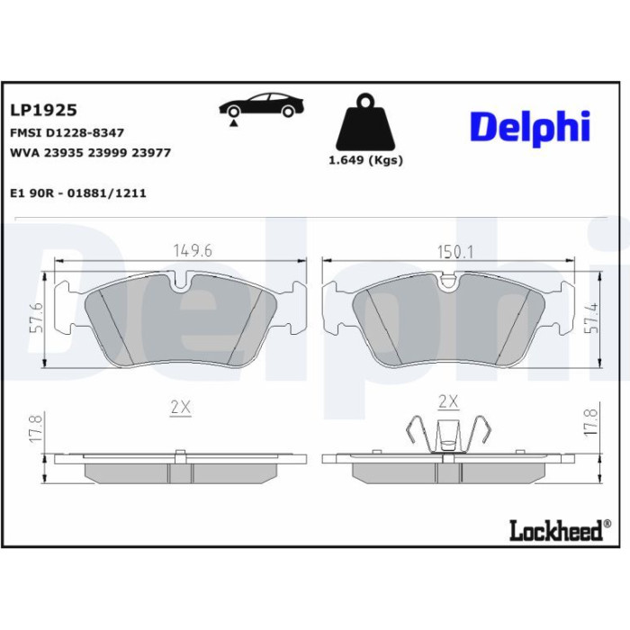 Delphi LP1925 Bremsbelagsatz, Scheibenbremse Delphi LP1925 Bremsbelagsatz, Scheibenbremse