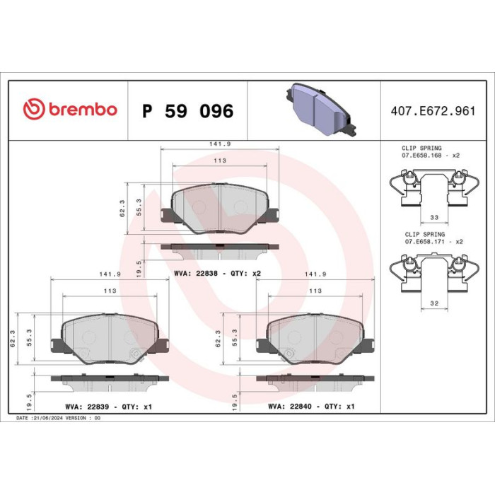 Brembo P 59 096 Bremsbelagsatz, Scheibenbremse PRIME LINE