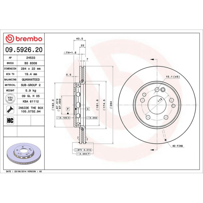 Brembo 09.5926.20 Bremsscheibe PRIME LINE